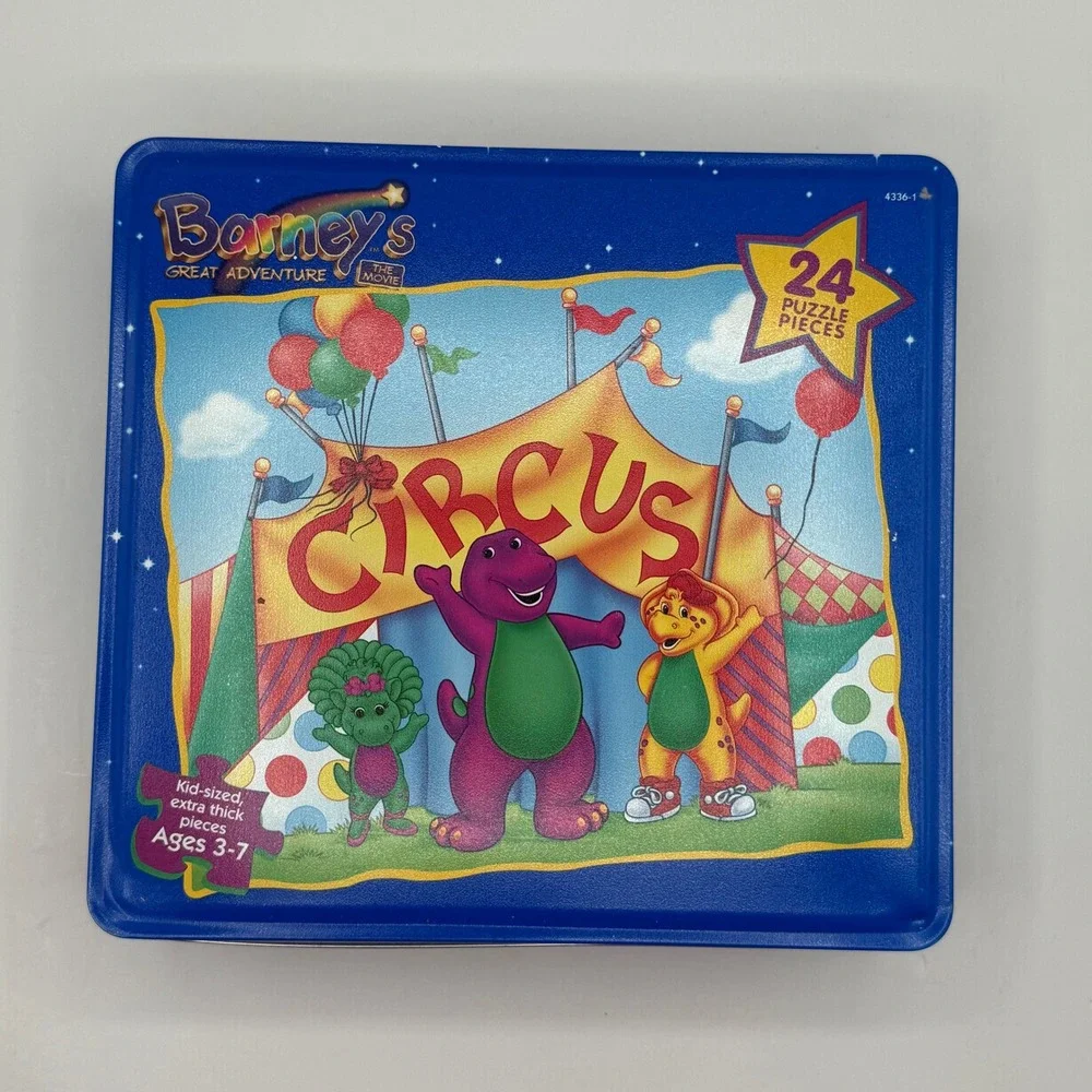Milton Bradley Barney Circus Puzzle Kids 24pc Tin 1998 Great Adventure Movie